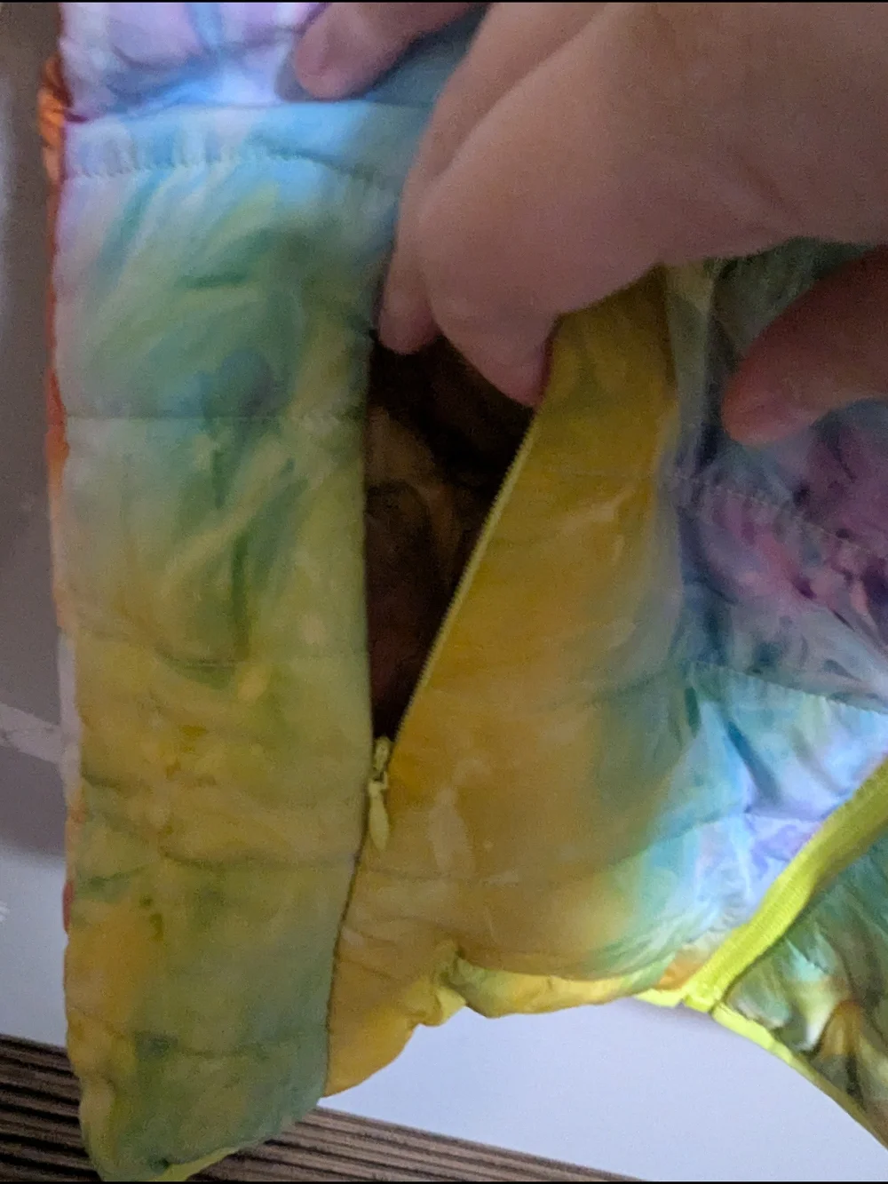 Alexa Rae Youth Puffer Jacket Sz 16 Large Tie Dye Pastel Rainbow Hooded K-386